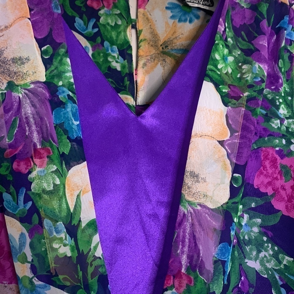 Vintage Jo Hanna York Joan Davis floral long sleeve chiffon faux wrap XL shirt - Picture 4 of 9